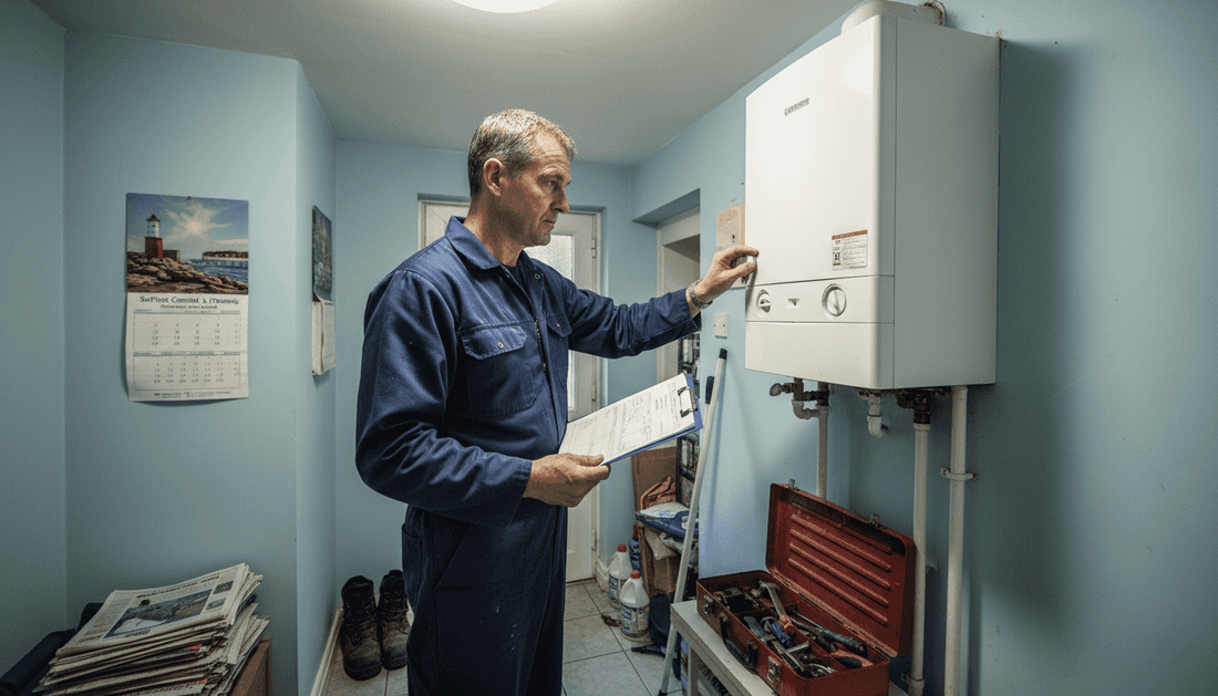 Technician inspecting home boiler in Suffolk