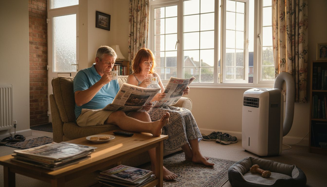 UK couple with home cooling unit summer