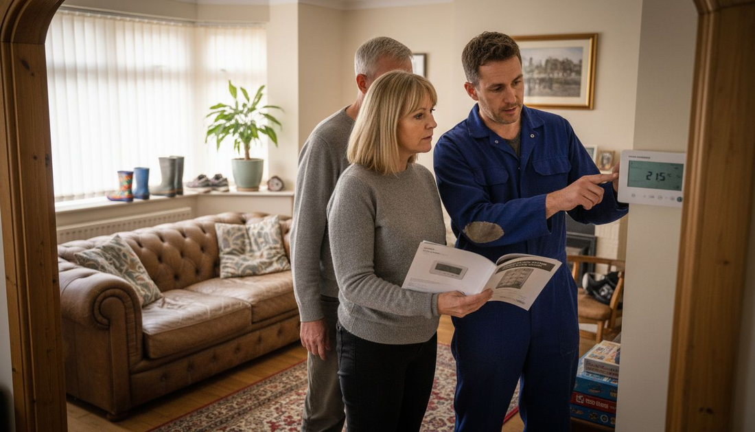 Homeowner and technician discussing HVAC upgrade