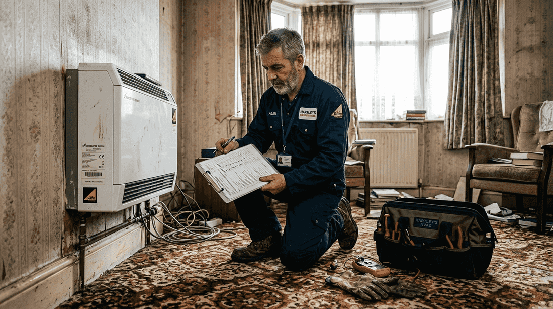 HVAC technician checking home heating unit