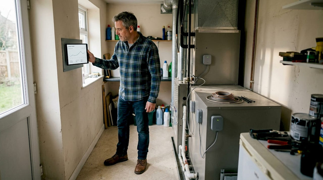 Homeowner reviews predictive HVAC monitoring tablet