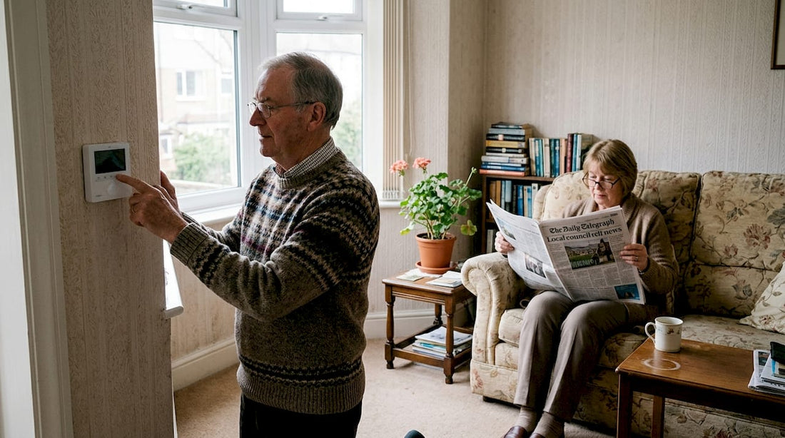 Couple adjusting home air conditioning system