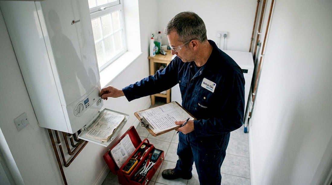 HVAC technician inspecting residential boiler