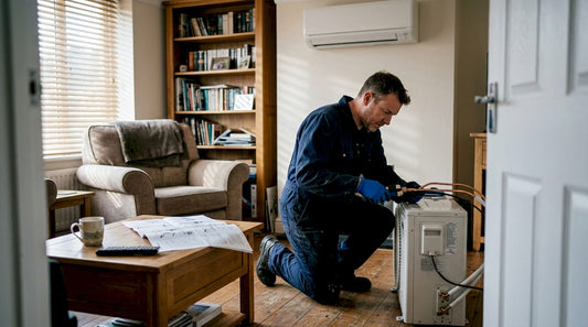 Technician installing AC unit in real home