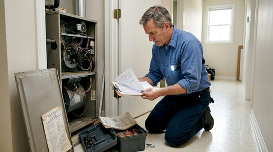 Technician inspecting home HVAC system