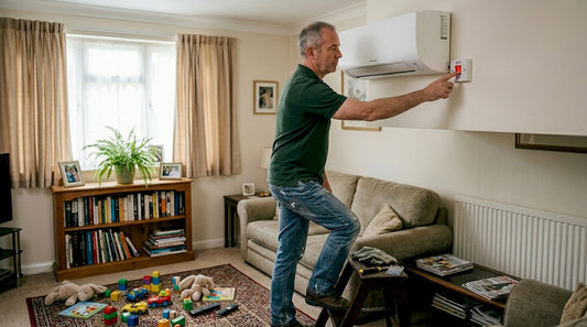 Man safely preparing home aircon unit