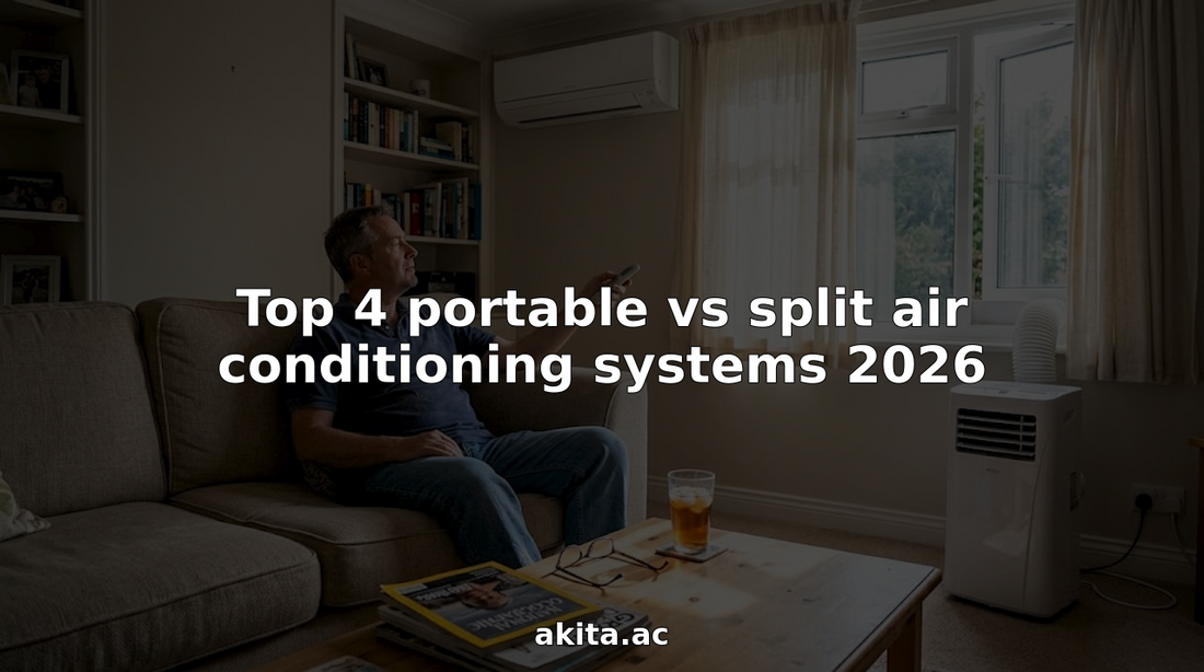 Homeowner using split and portable air conditioners in living room