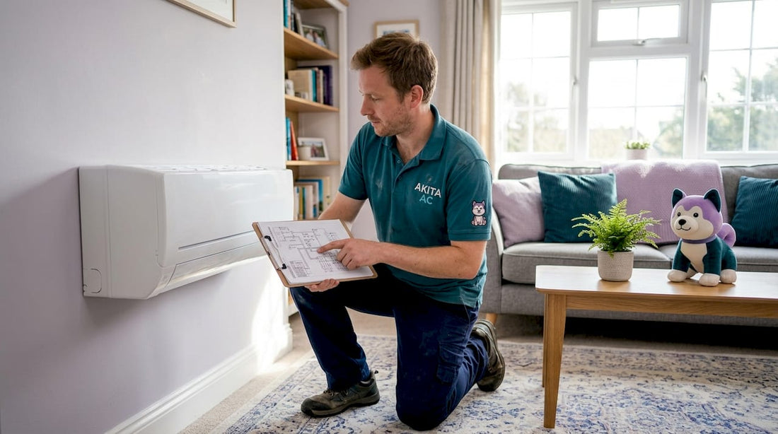 AC technician installing unit in home