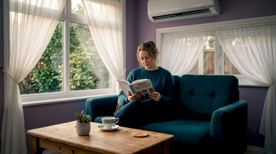 Person relaxing under high wall air conditioner