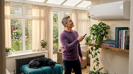 Homeowner controlling split system in UK living room