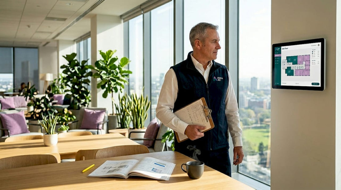 Facilities manager checking commercial office HVAC controls