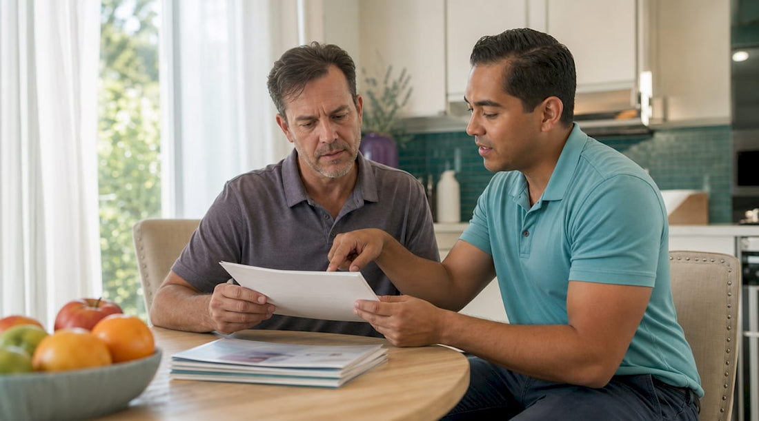 Customer reviewing detailed HVAC pricing with technician