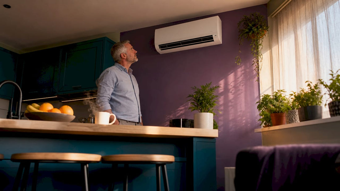 Homeowner inspecting split air conditioning unit