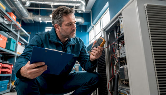 HVAC engineer inspecting commercial AC unit