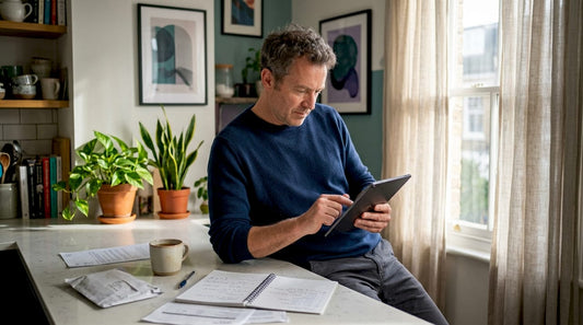 Homeowner scheduling AC service on tablet