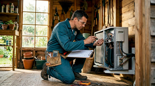 HVAC technician inspecting residential unit