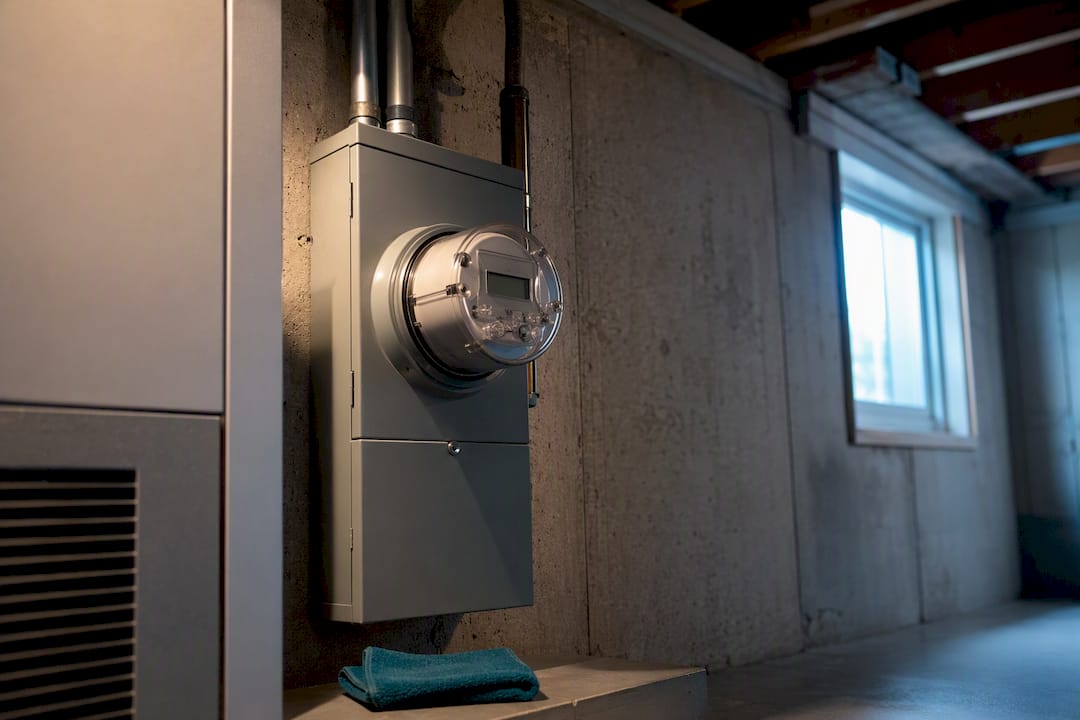 Heat pump utility room and electricity meter