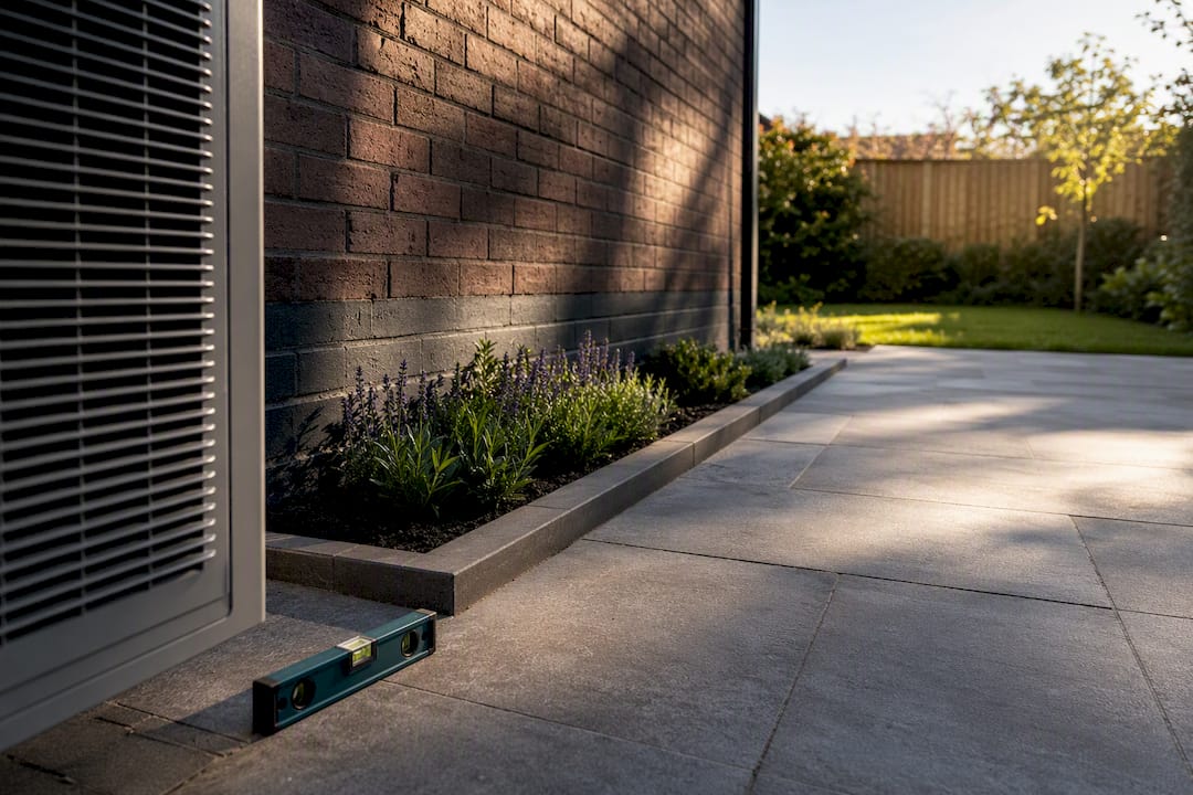 Outdoor unit positioned in clear garden space