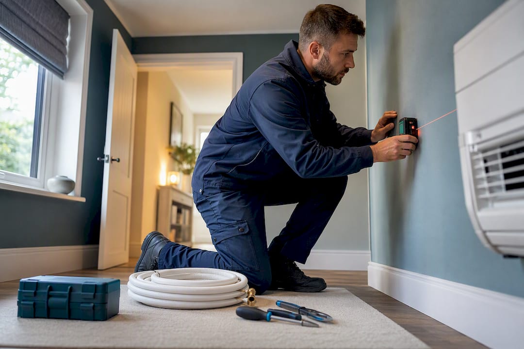 Engineer surveying an AC installation location