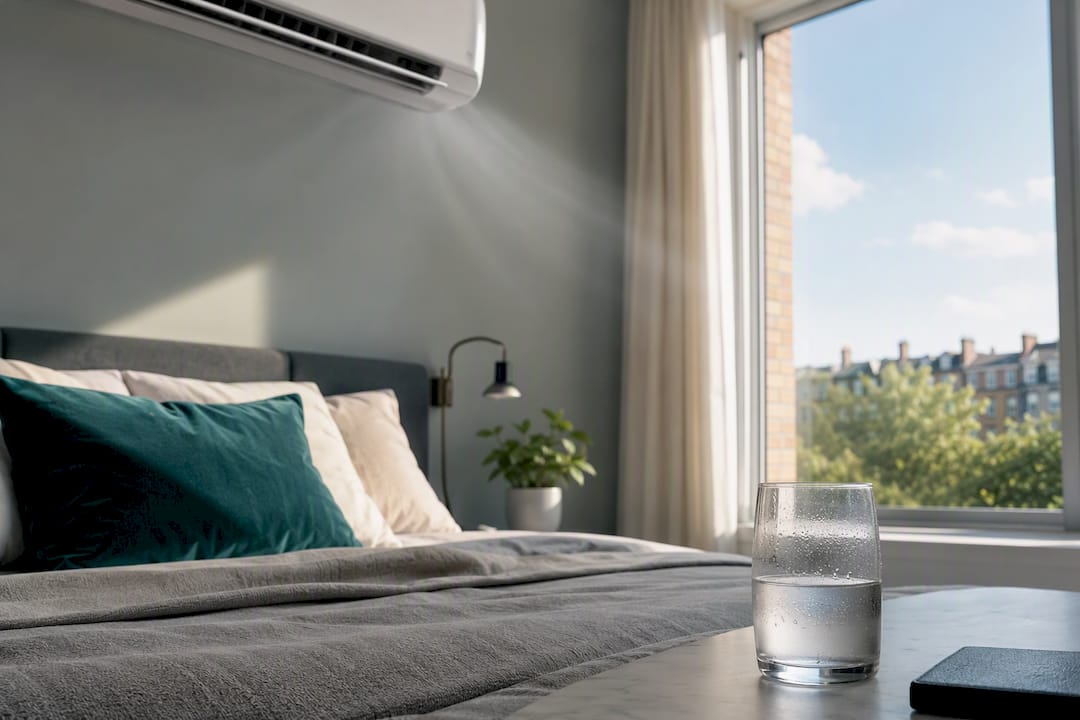 Bedroom with cooling airflow and condensation