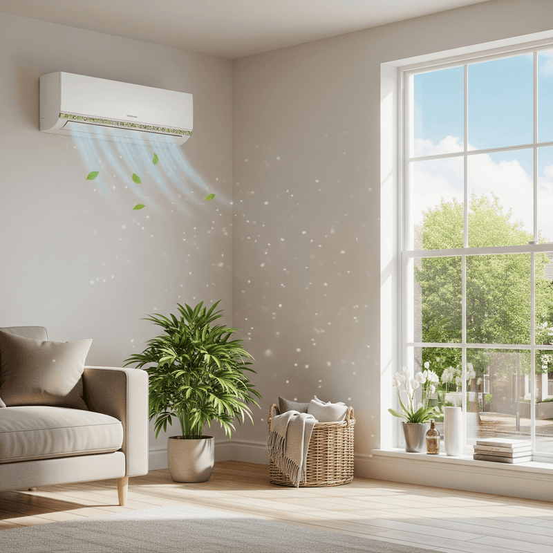 Wall-mounted air conditioning unit in a modern home