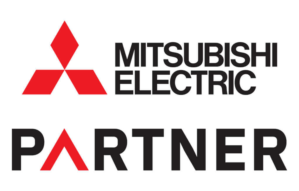 Mitsubishi Electric Partner logo featuring red three-diamond symbol and black text on white background.