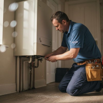 HVAC technician servicing central heating unit